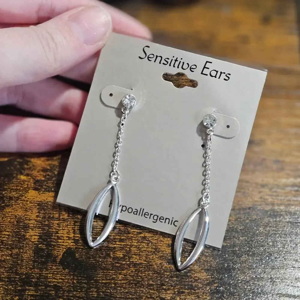 Sensitive Ears Hypoallergenic Silver Tone Crystal Dangle Earrings NWT